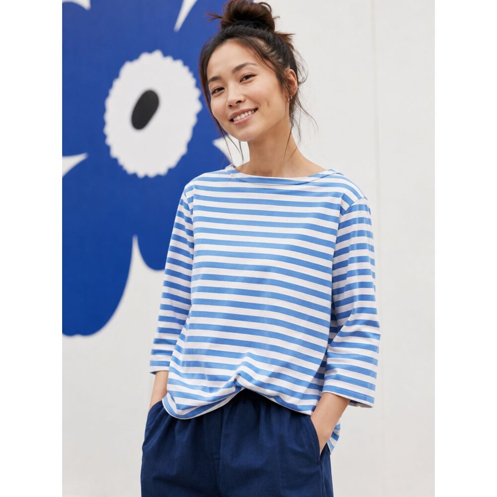 Marimekko Kioski Blue White Stripe Button Up Shirt Top Tee   Women's Size Large